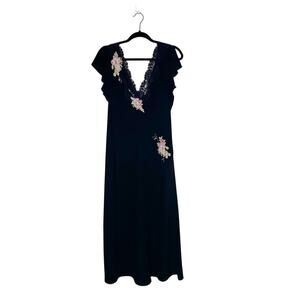 Vintage Oscar De La Renta Floral Silk Slip Sleepwear Women's Black Size M?